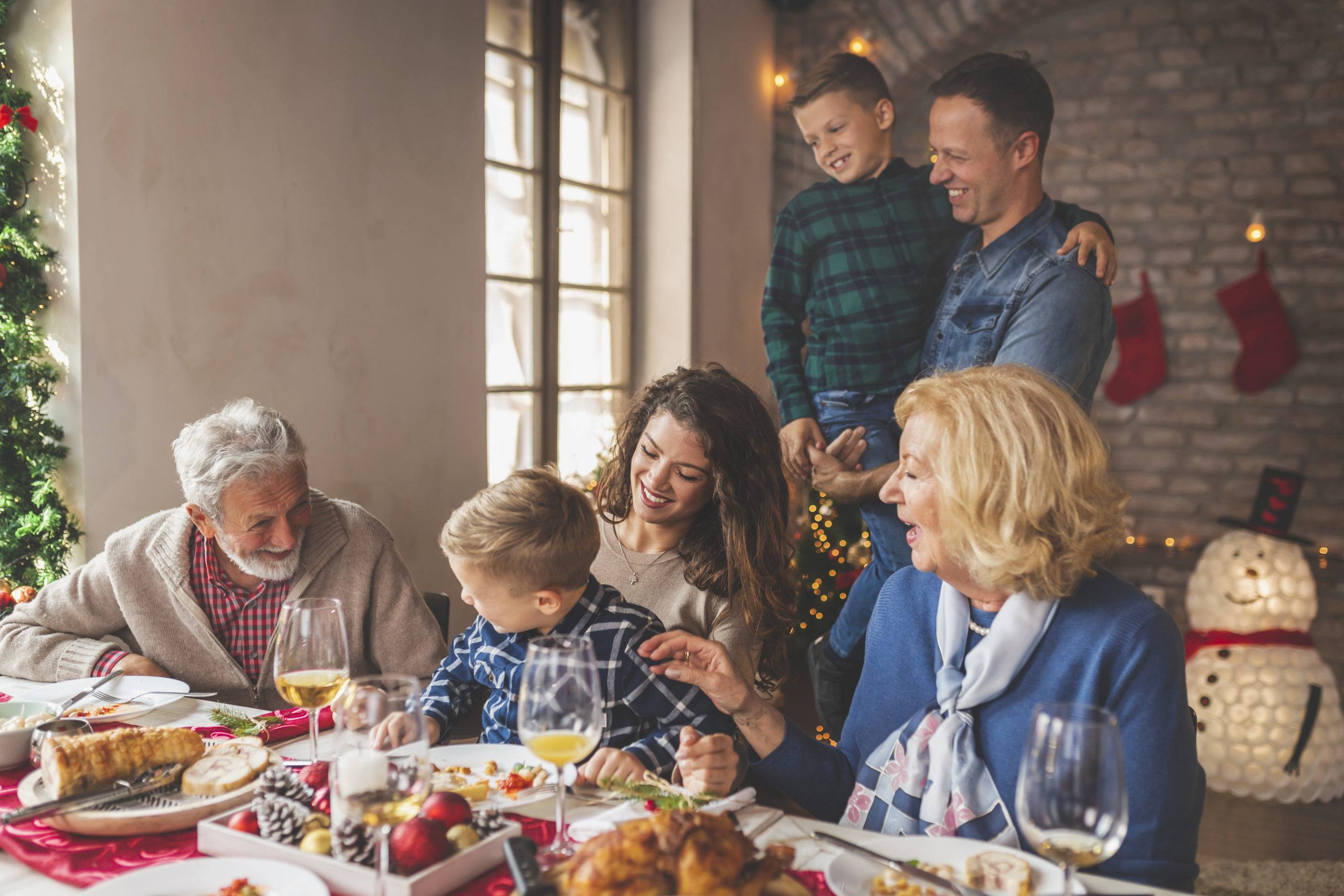 Family having Christmas dinner